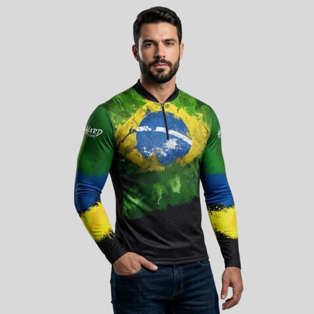 Camisa Brasil 1 Para Esportes e Pesca Com Proteção UV50+ Leve e Secagem Rápida