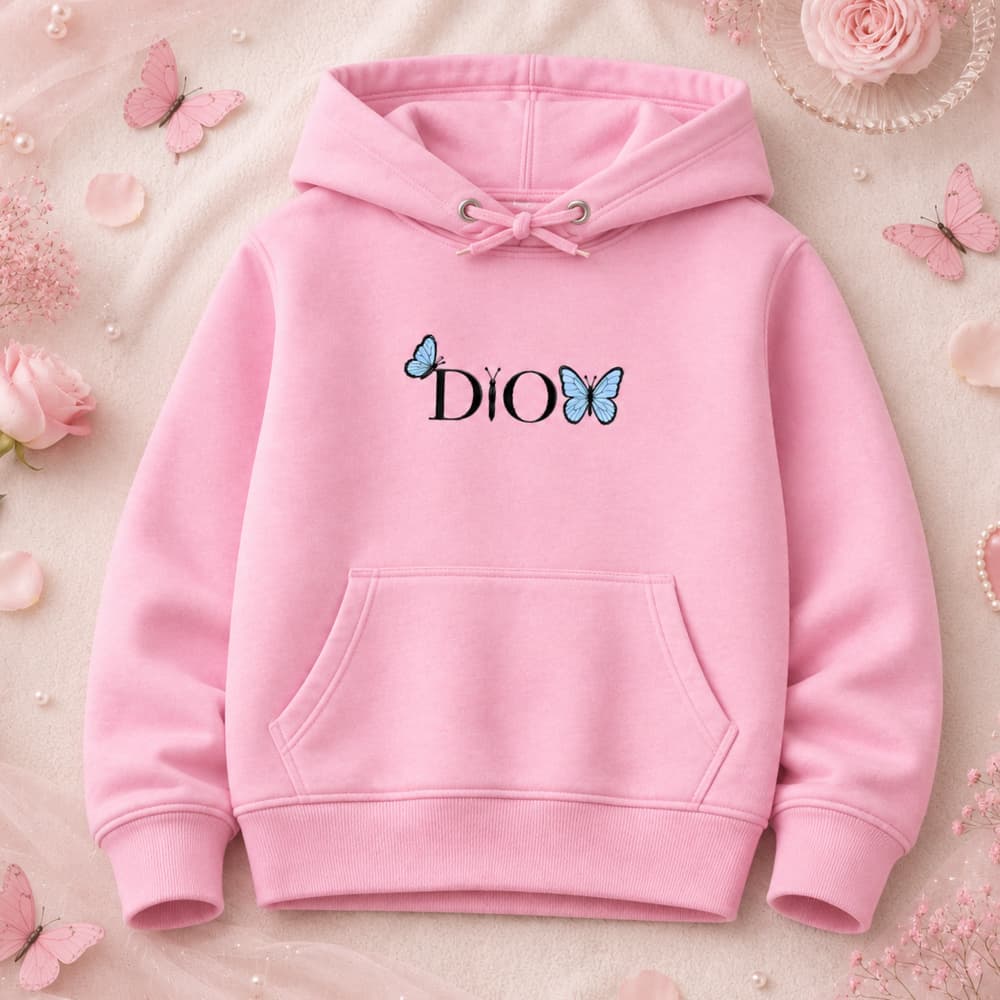 Moletom Infantil Feminino Borboleta Canguru Flanelado Estiloso Inverno Premium Algodão Grosso