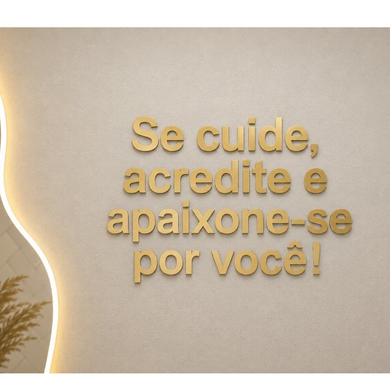 Frase em Acrílico Se cuide, acredite e apaixone-se por você! Decoração Salão Studio Motivacional