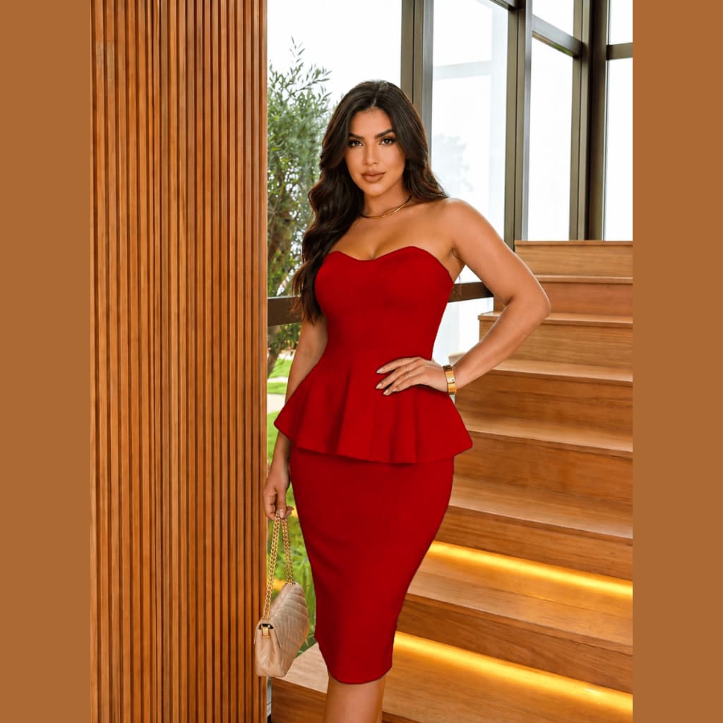 Conjunto Feminino 2 Peças Blusa Cropped Tamara Que Caia Elegante Saia Tricot Premium Encorpado