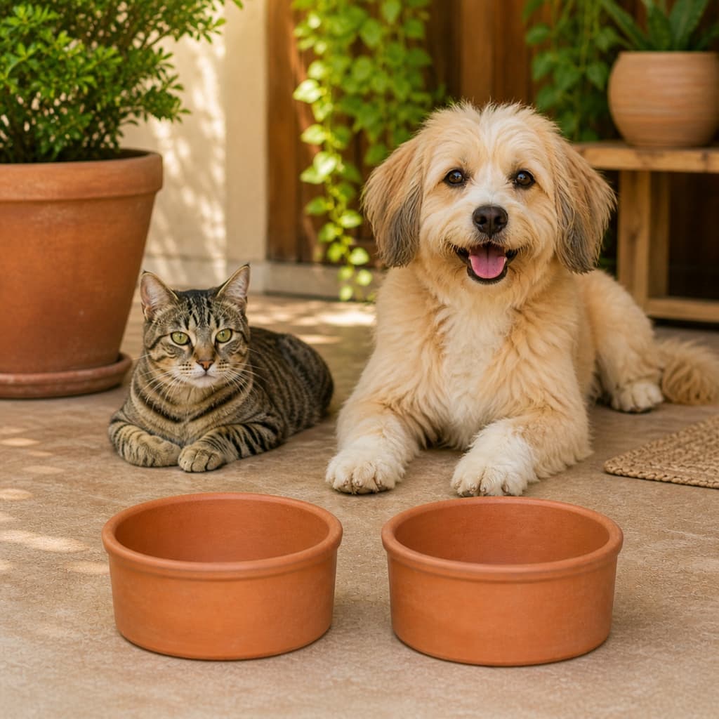 2 Bebedouro Comedouro Barro 1,5 Litros Para Cães E Gatos