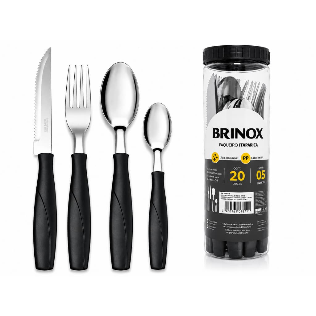 Faqueiro Brinox Itaparica 6000/414 Preto 20 Peças Aço Inox Talheres Mesa E Chá