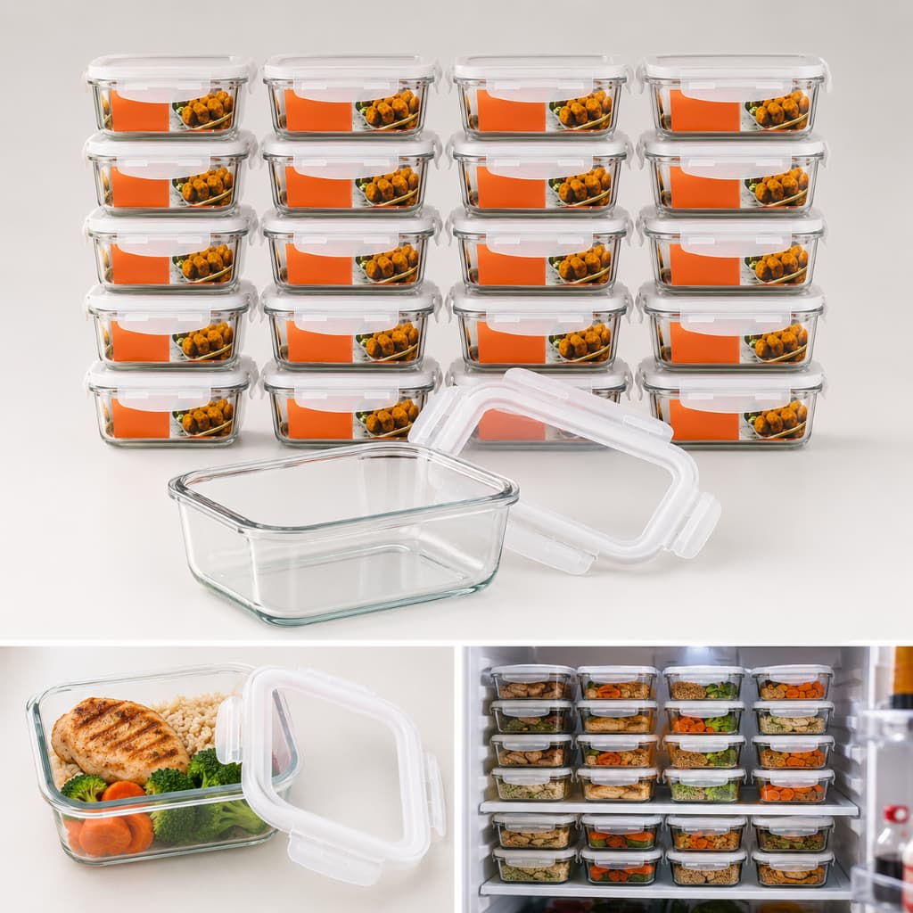 SUPER KIT 24 POTES HERMÉTICOS 640ml PARA MARMITA VIDRO BOROSSILICATO ALTA RESISTÊNCIA TAMPA COM 4 ALÇAS DURÁVEL  PREMIUM