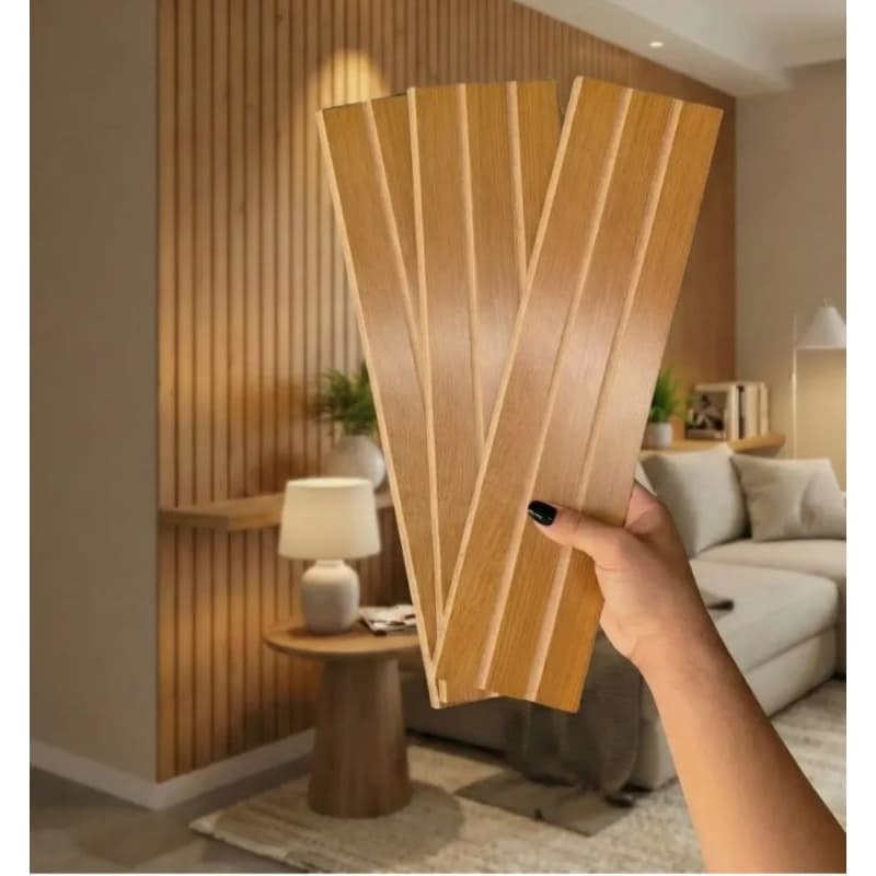Kit até 100 Placas Painel Ripado Em MDF  Decoração 45X11  Freijó Envio Mesmo Dia
