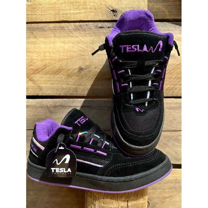 Tênis Tesla Coil Black White Casual Reflect Bordado Camurça Premium Esportivo