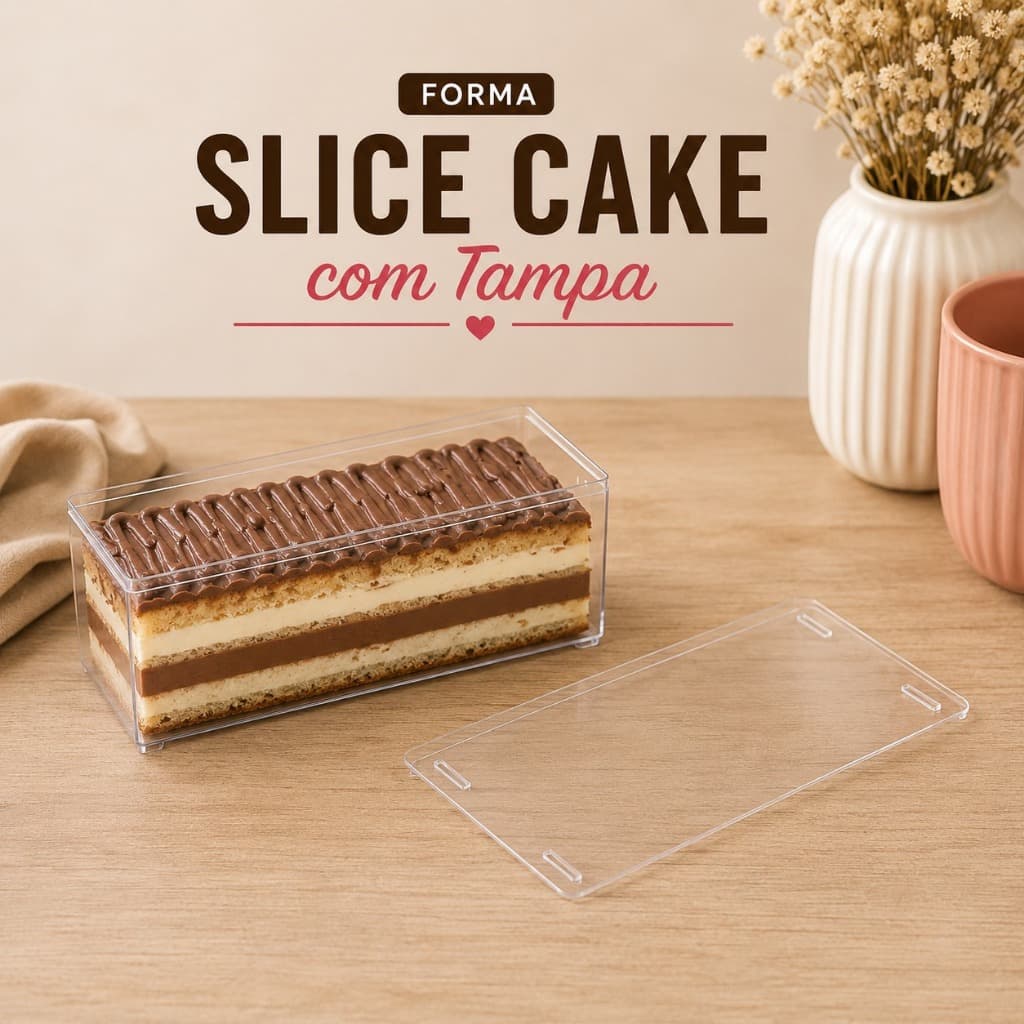 Forma Slice Cake Acrílico Com Tampa Fatia Perfeita Confeitaria Premium 30x10x10 Transparente