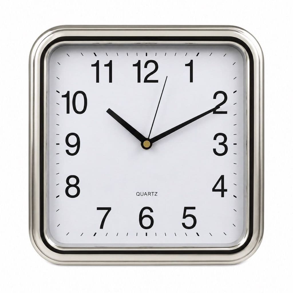 Relógio de parede quadrado grande quartz cromado 25 cm cozinha/sala RF