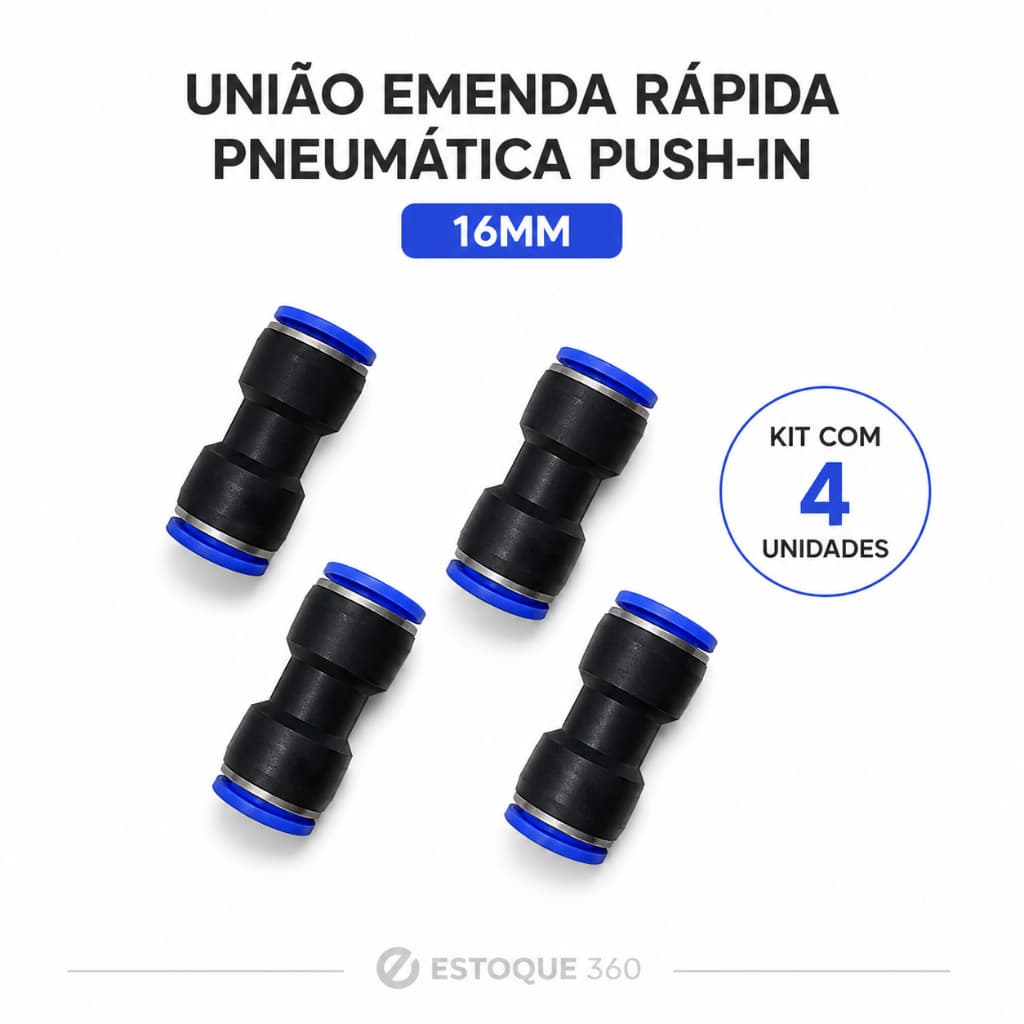 4 Unidades Kit União Emenda Rápida Pneumática 16mm (push-in)
