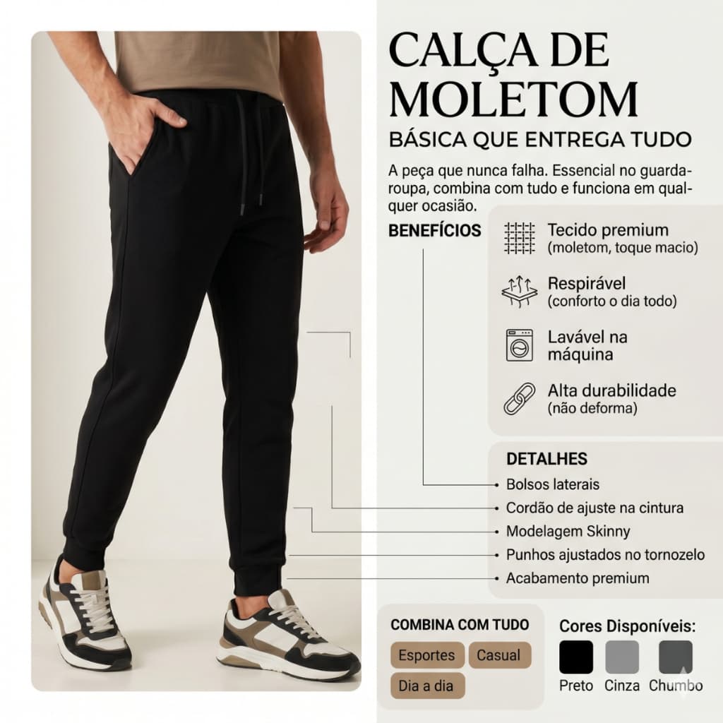 Calça Moletom Masculina Grossa Flanelada com Bolso Cadarço Cordinha Jogger Skinny Peluciada Inverno