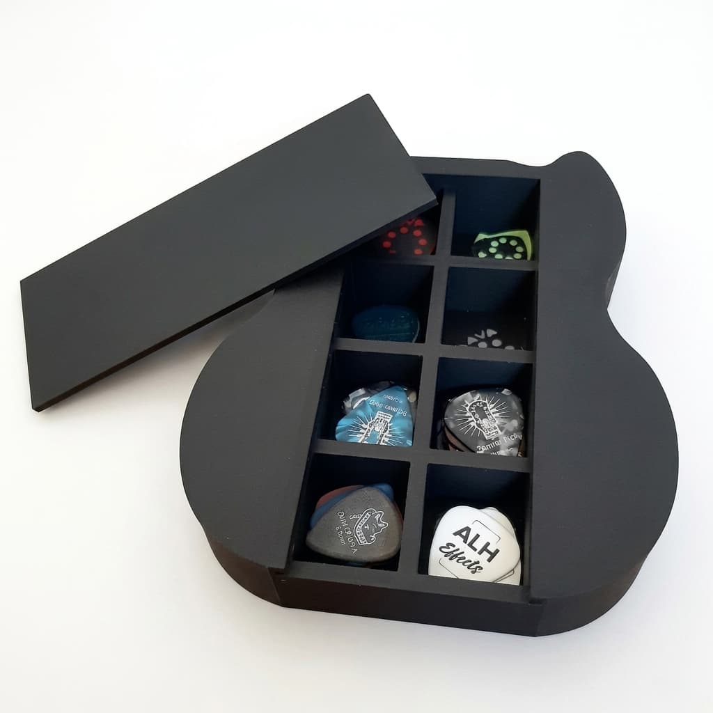 Porta Palhetas em Formato de Violão Organizador Premium cor Preto Branco de 18cm