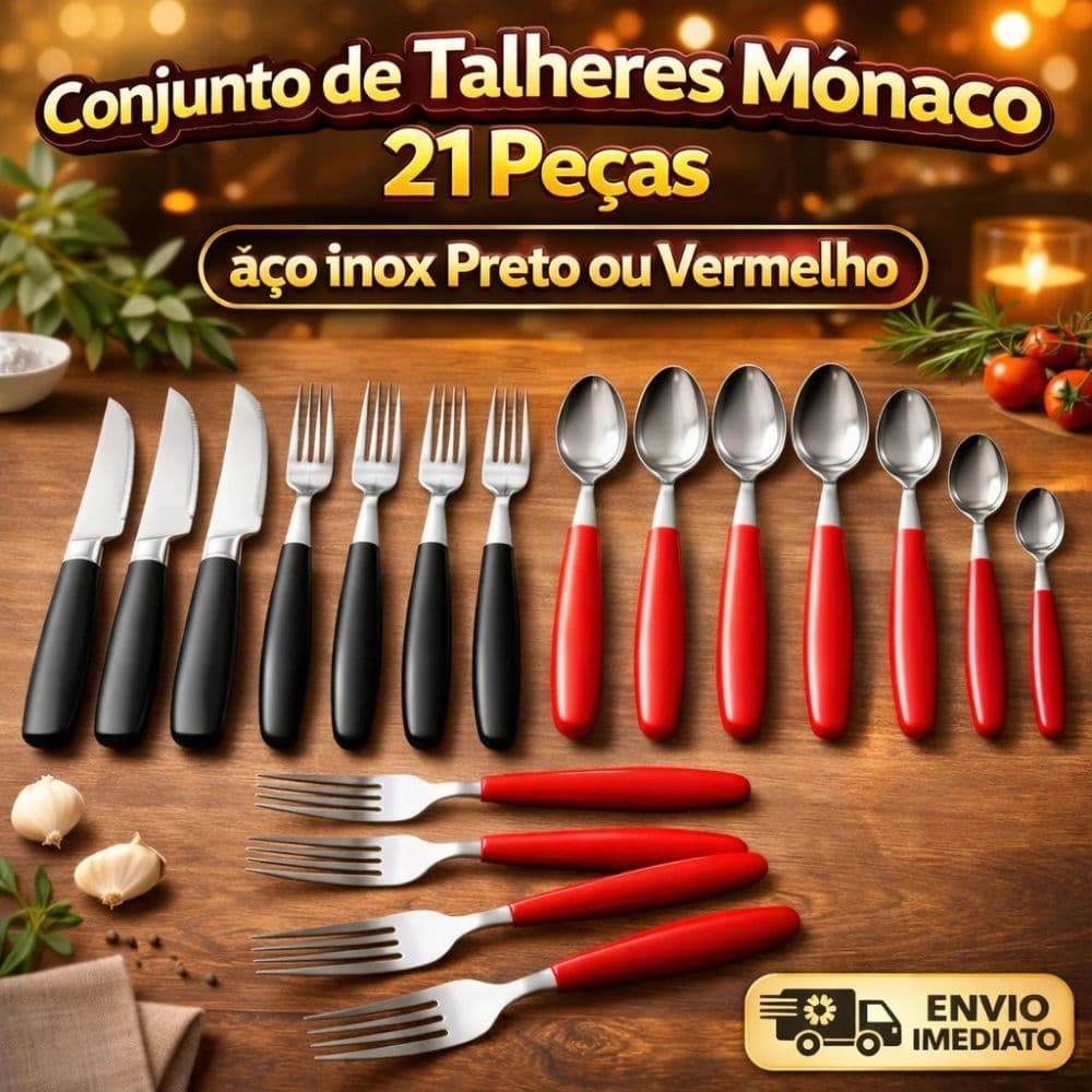 Conjunto Talheres 21 Peças Kit Monaco Élite Set Inox Premium Mesa Posta Elegante