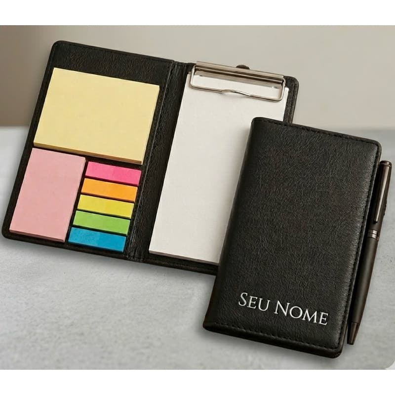 KIT 10 Bloco De Anotações Executivo Com Caneta Luxo Couro Sintético Opção Personalizada