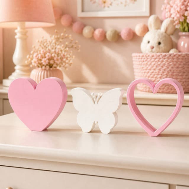 Kit Decoração Quarto Bebê Borboleta e Corações | Enfeite Infantil 3D