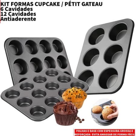 Forma Mini Cupcake 12 Cavidades Antiaderente Teflon Pão de Queijo Muffins Assadeira