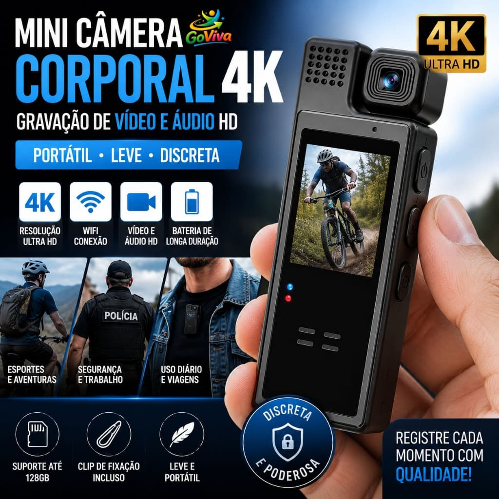 Mini Câmera 4K WiFi para Bike Capacete Corpo Gravação Portátil HD