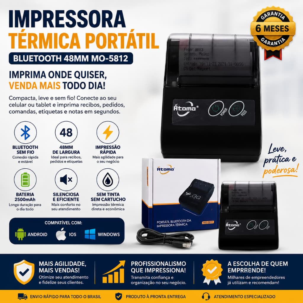 Mini Impressora Térmica Portátil Bluetooth 48mm Sem Fio Mini Impressora Etiquetas MO-5812