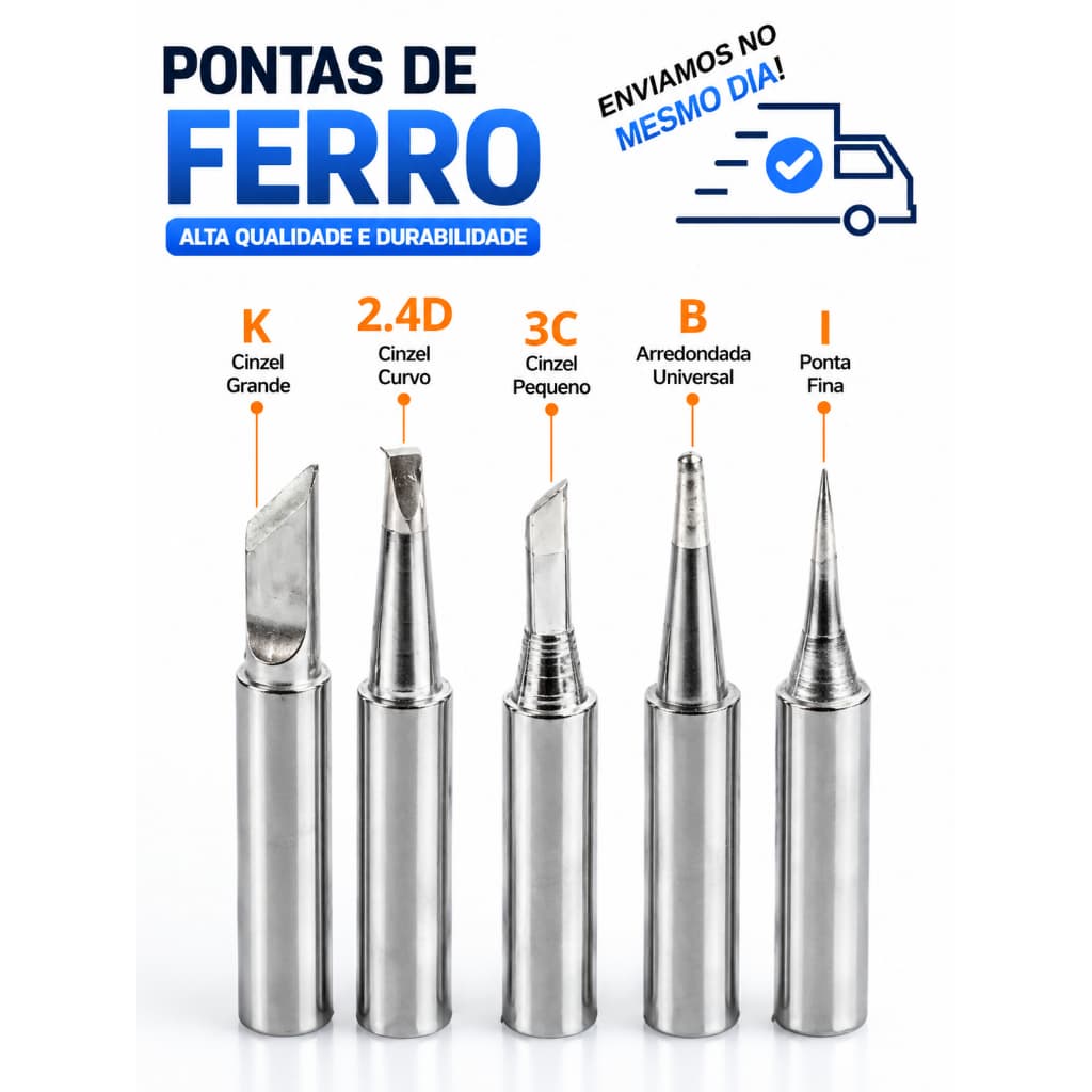Kit 5 Pontas para Ferro de Solda  Modelos 900M TI TK TB T3C T2 4D