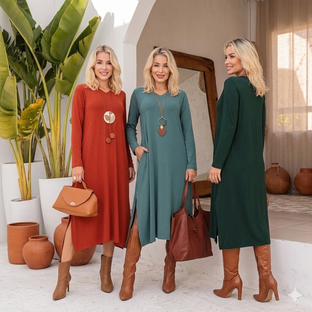 Vestido moda feminina manga longa elegante casual  fenda soltinho outono inverno elegante dia a dia moderno