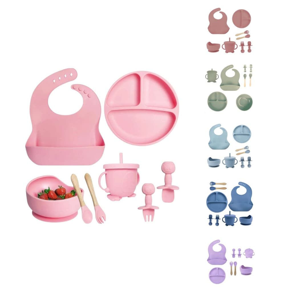 Kit Alimentação Bebê Infantil Refeição Silicone Papinha Cor Alimentar Pratinho Talher Introdução