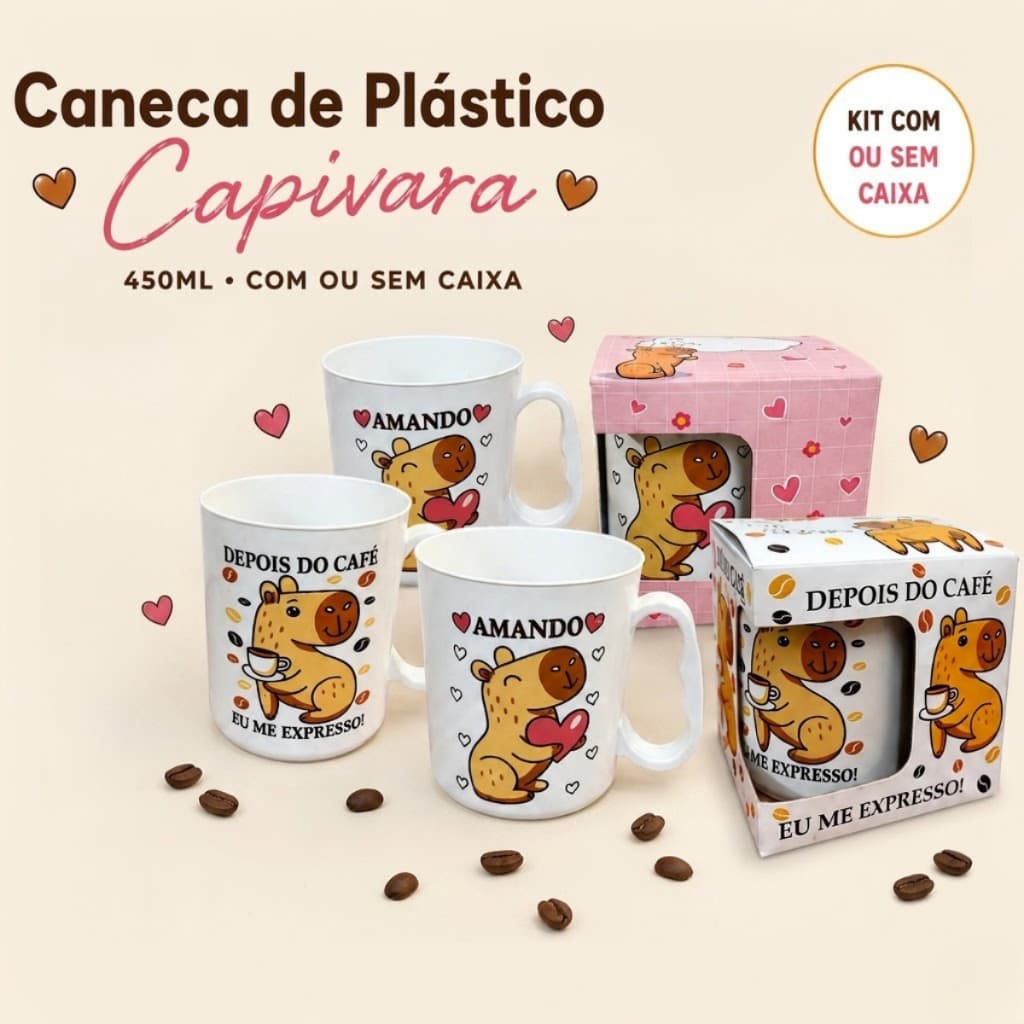 Kit Canecas Plásticas 450ml Capivara Sortidas Lembrancinha Aniversário Festa