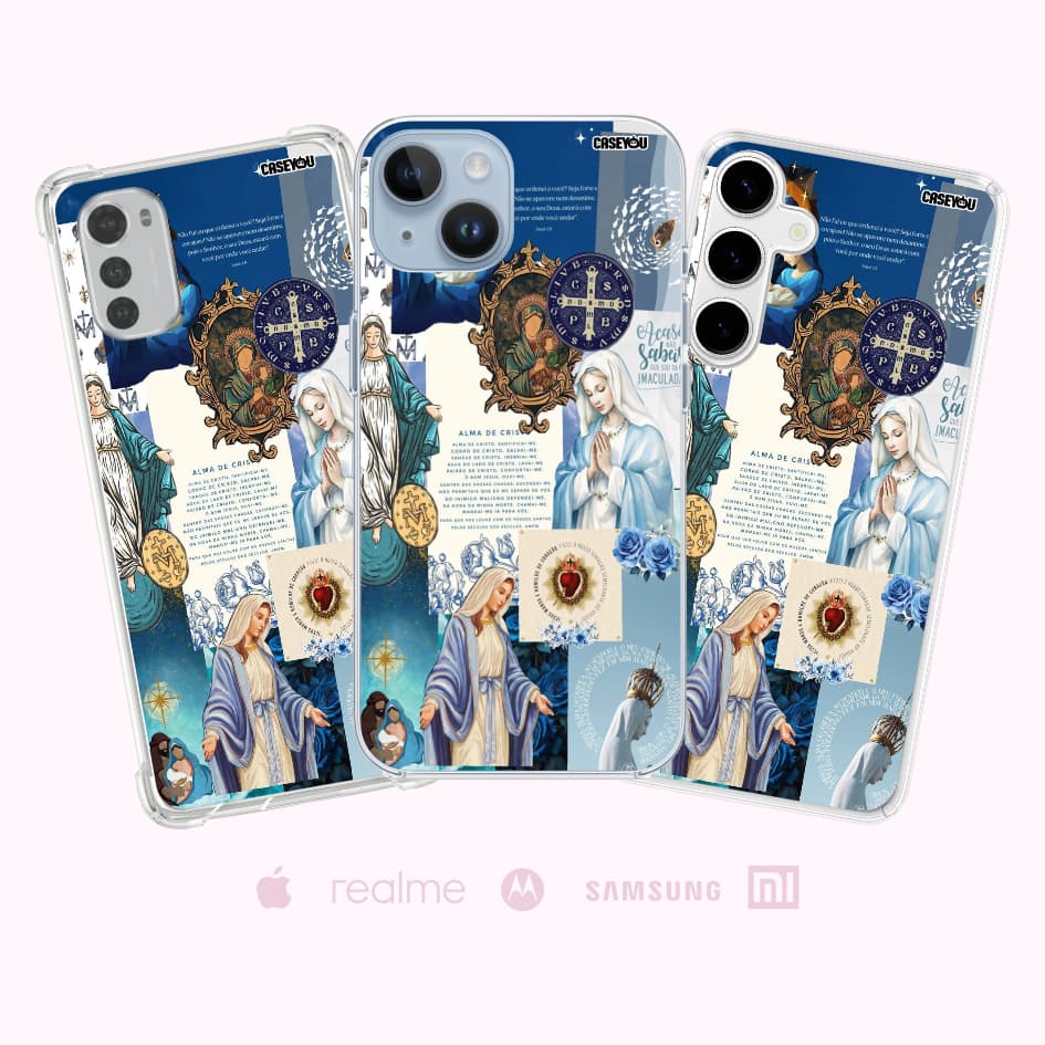 Capinha Celular Católica Nossa Senhora Fé e Proteção Coração de Maria