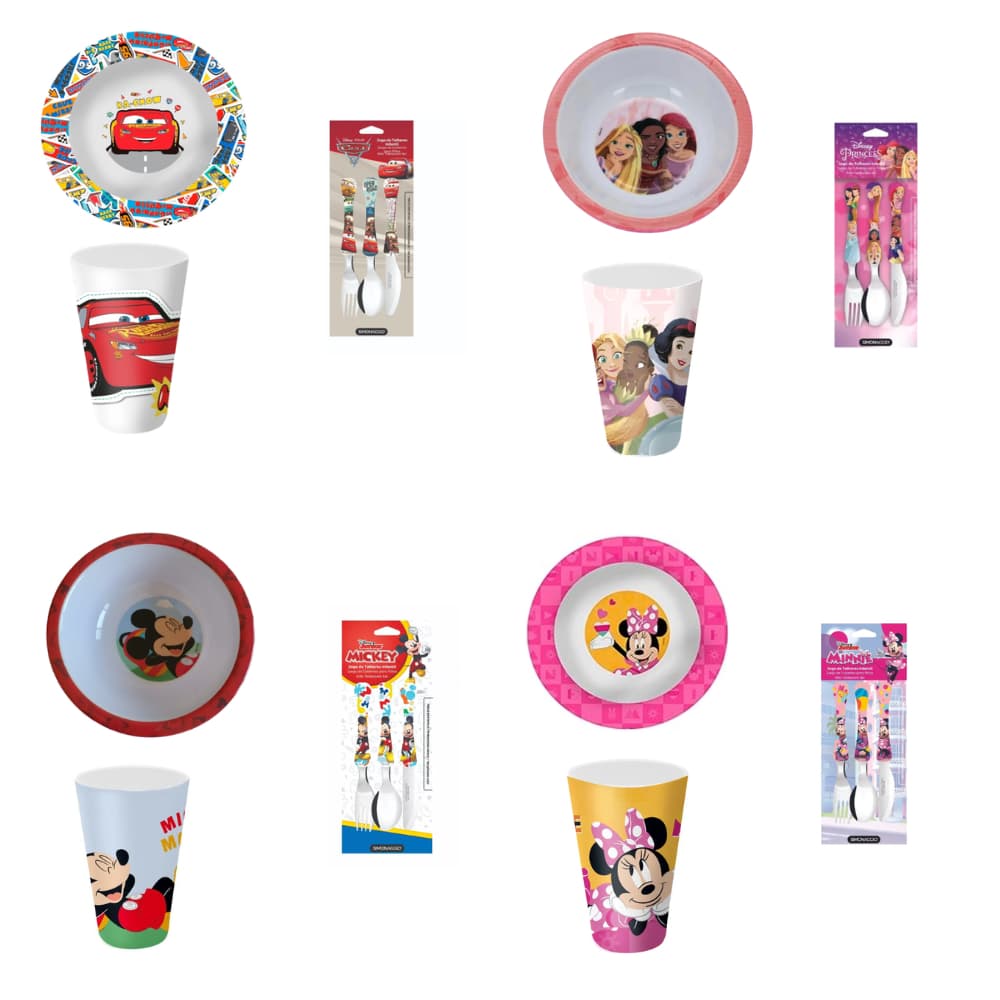 Kit Infantil Personagens 3 Peças | Bowl, Copo e Talheres