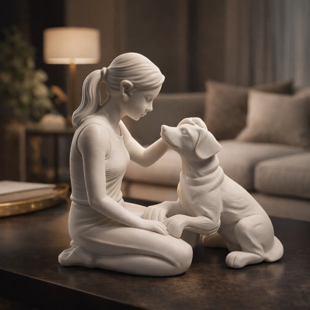 Escultura Menina Cachorro Decoração Casa