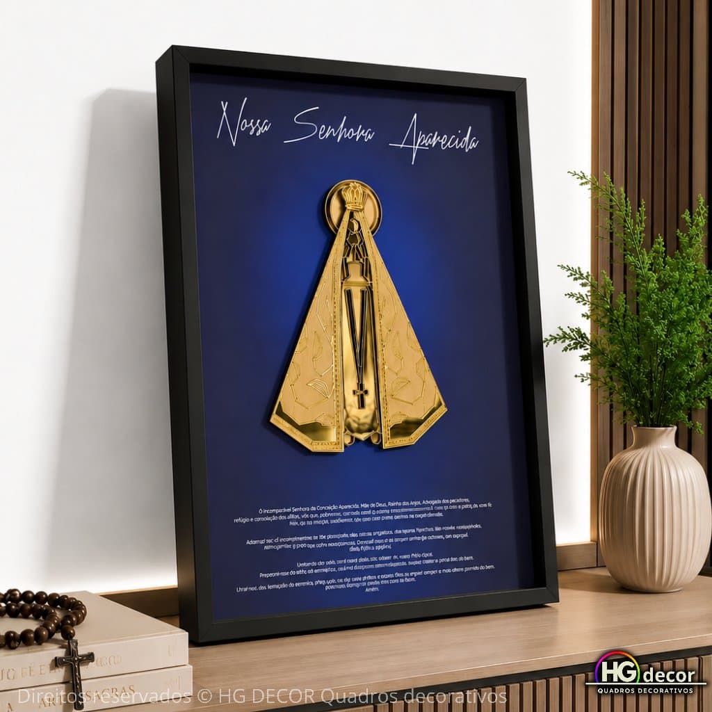 Quadro Nossa Senhora Aparecida Acrílico 3D Espelho Moldura Caixa Com Oração Alta Premium Religioso Fé e Devoção PREMIUM