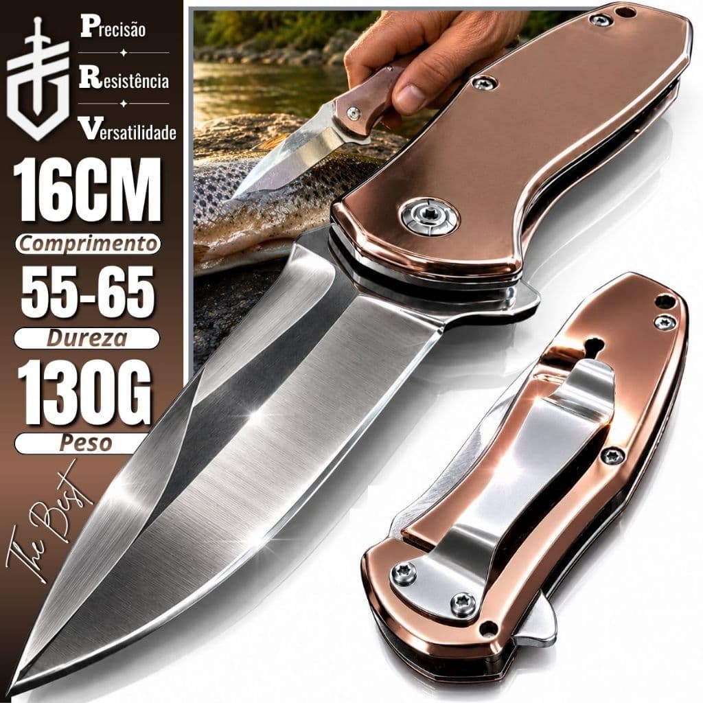 Canivete Tático Dobrável Aço Inox Premium EDC Camping Pesca Trilhas Sobrevivência
