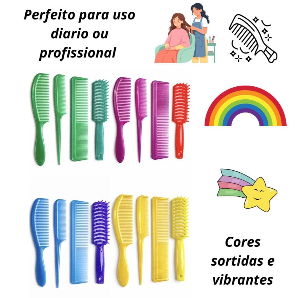 kit pente e escova - pente tradicional, pente profissional e pente mata marido + escova de plastico