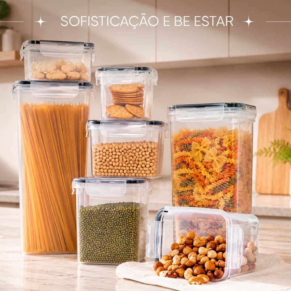 Kits Potes Herméticos Com Tampa Quadrados Empilháveis