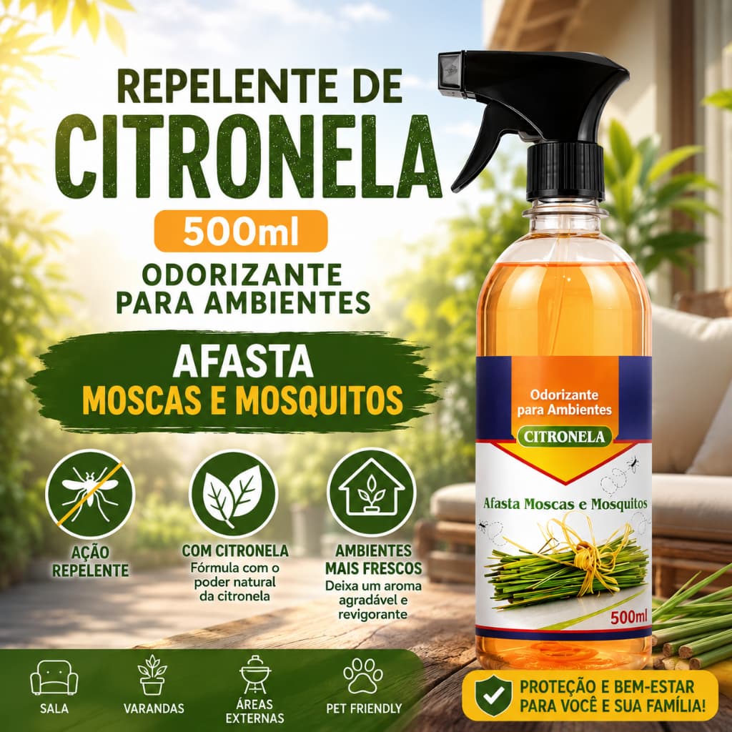 Repelente Para Ambientes Citronela 500ml Odorizante Afasta Mosquitos Moscas