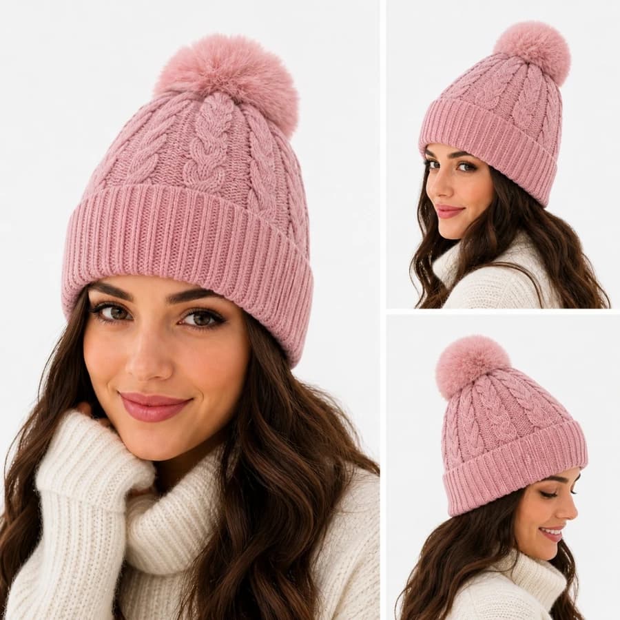 Gorro Touca Adulto Tricot Forrada Com Pompom Cores Diversas Pelúcia