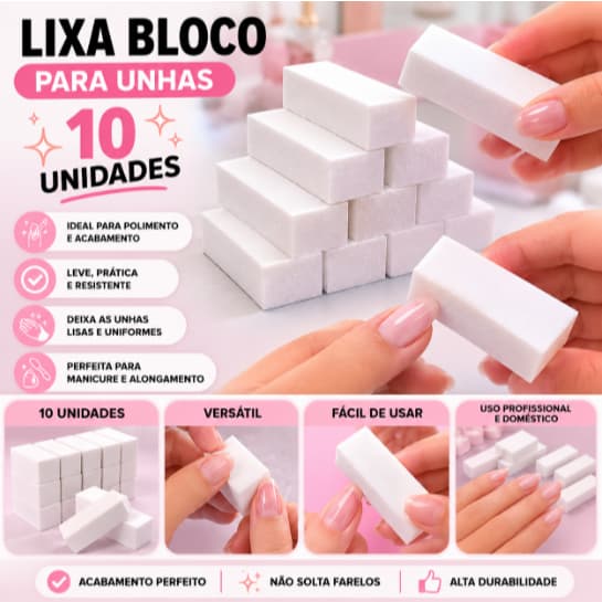 Kit 10 Lixas Bloco Polidora Para Unhas Gel Porcelana Polimento de Unha
