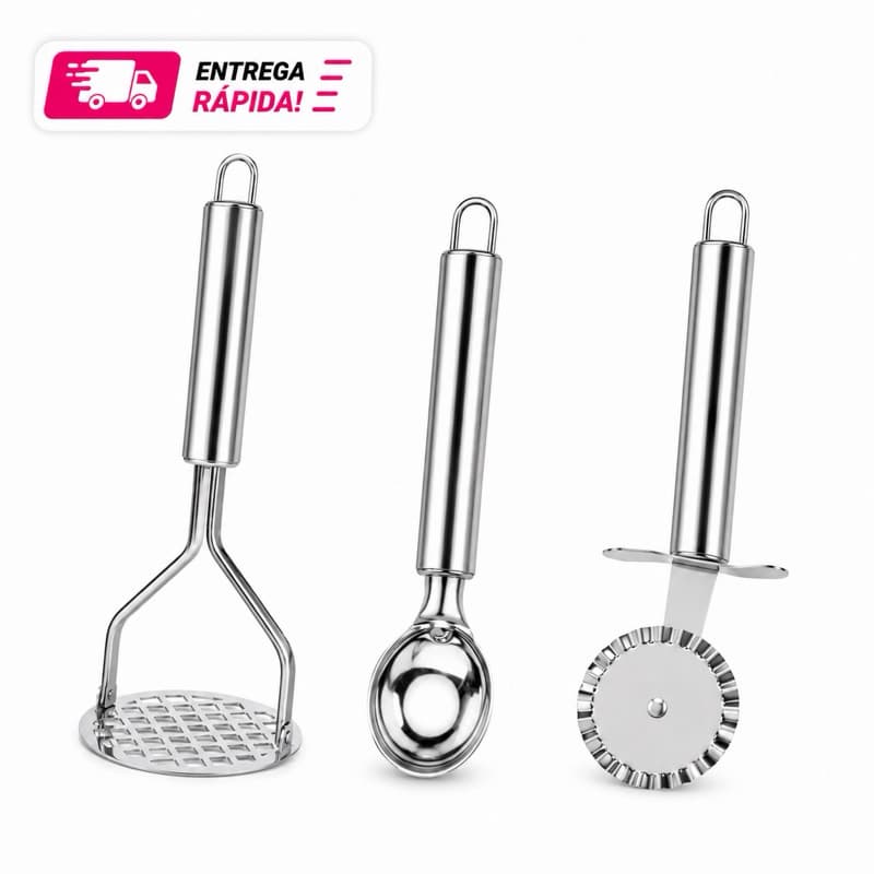 Kit 3 ou 1 Amassador Batata  Colher Sorvete Cortador Massa PREMIUM