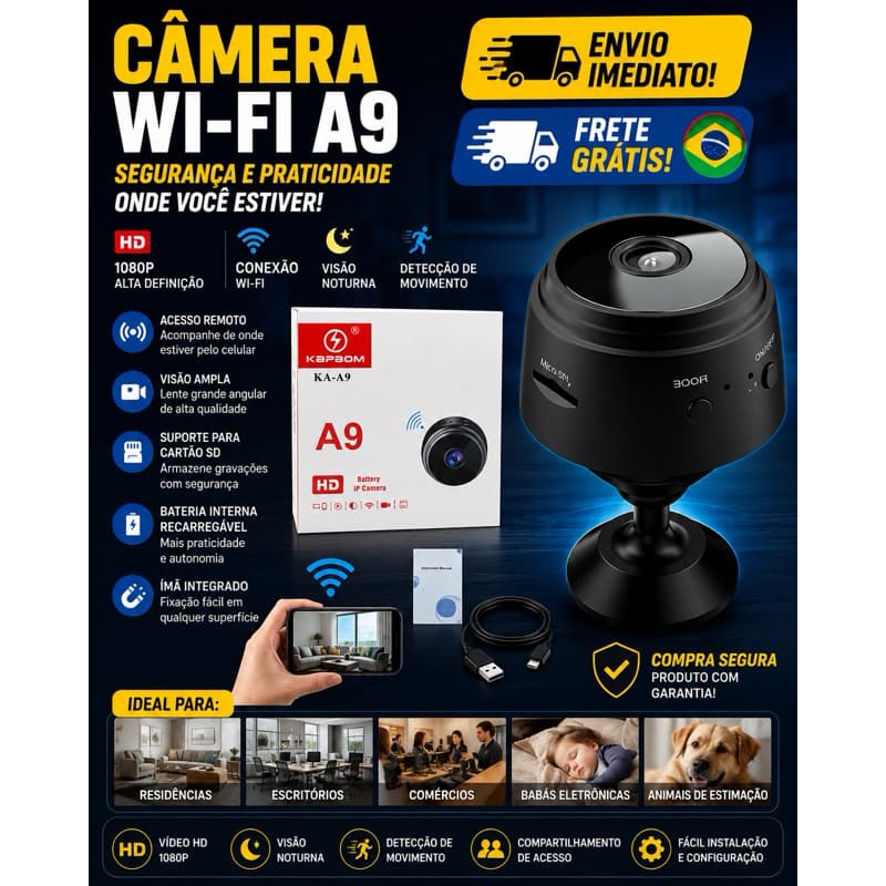 Mini Câmera A9 Wi-Fi HD Espiã Sem Fio