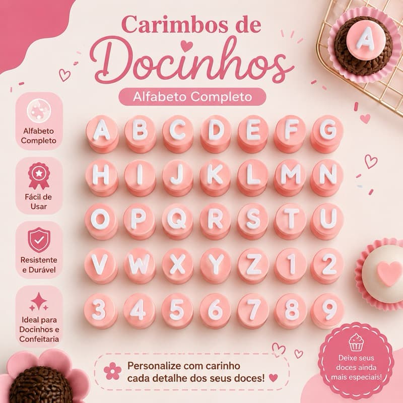 Carimbo de Letras Alfabeto para Doces Personalizados | Confeitaria Criativa