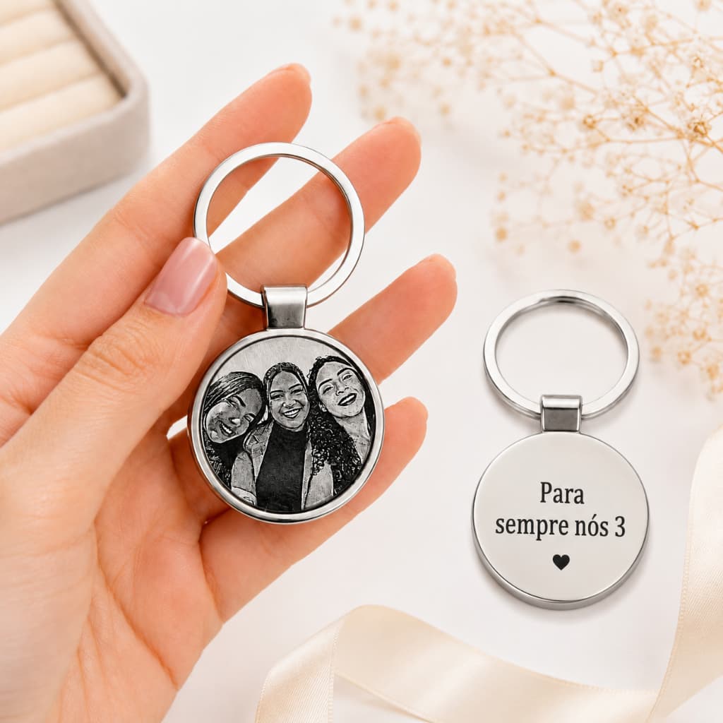 Chaveiro Personalizado Foto Frase Nome Gravação a Laser Aço  Presente Namorada Mãe Casal Filho
