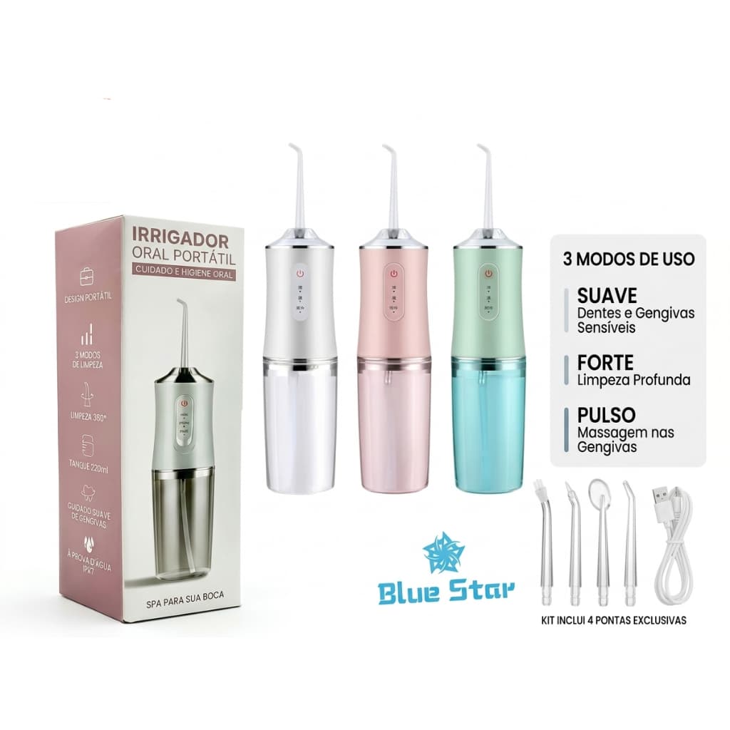 Irrigador Portátil Jato D`água 3 Modos Recarregável 220ml USB Higiene  - Promoção