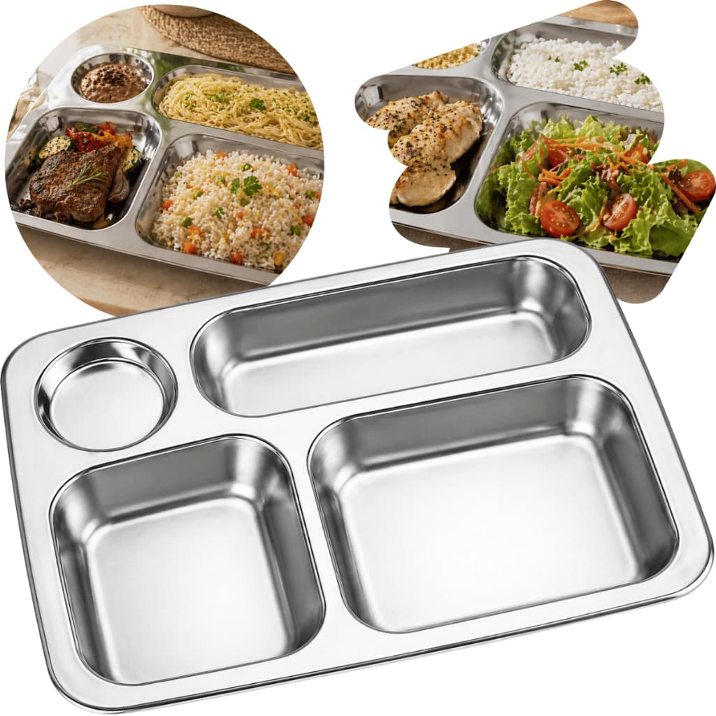 Travessa Inox 4 Divisões Retangular Petisqueira Bandeja Servir Porções Mesa Bar Buffet Refeitório