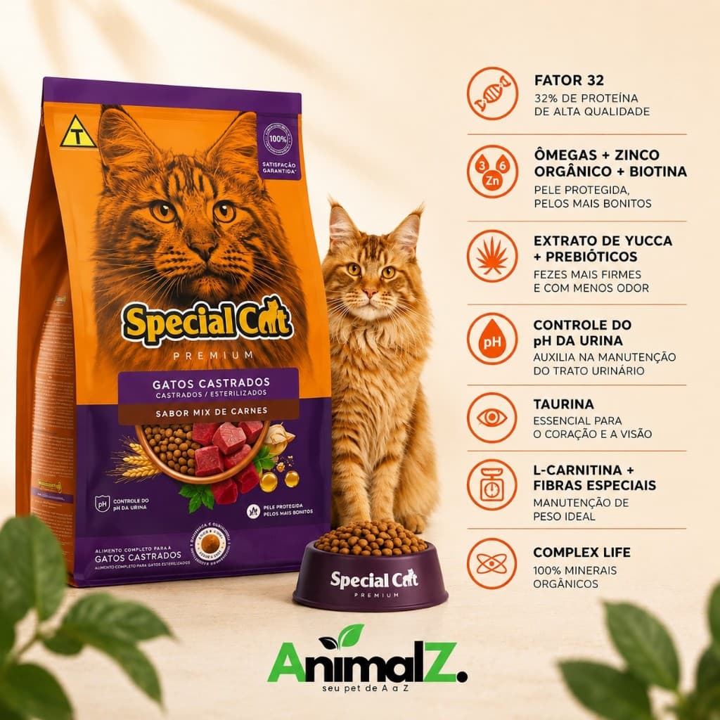 Racao Seca Special Cat Premium Gatos Castrados/Castrado Sabor Mix de Carnes 10kg