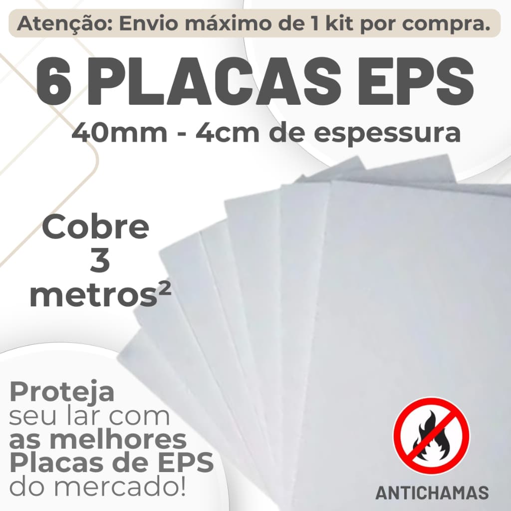 6 PLACAS EPS ANTICHAMAS 40 MM (4 CM) DE ESPESSURA PARA FORRO TÉRMICO ACÚSTICO - ENVIO IMEDIATO
