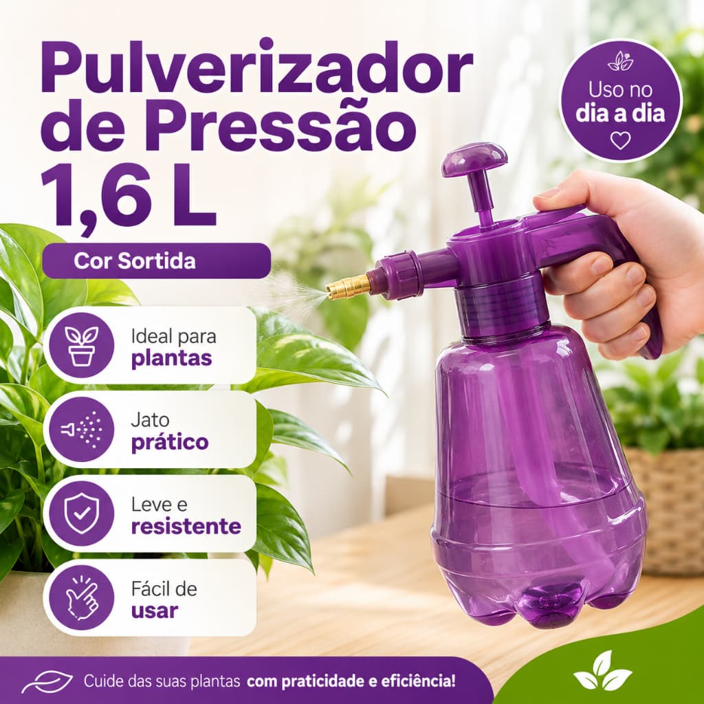 Pulverizador Pressão 1,6L Sortido Jardim Plantas Água Limpeza Manual Leve Resistente Prático Top Uso