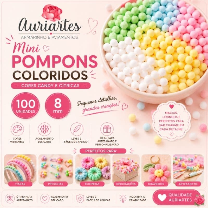 Pompom Bolinha Coloridos 100 unidades