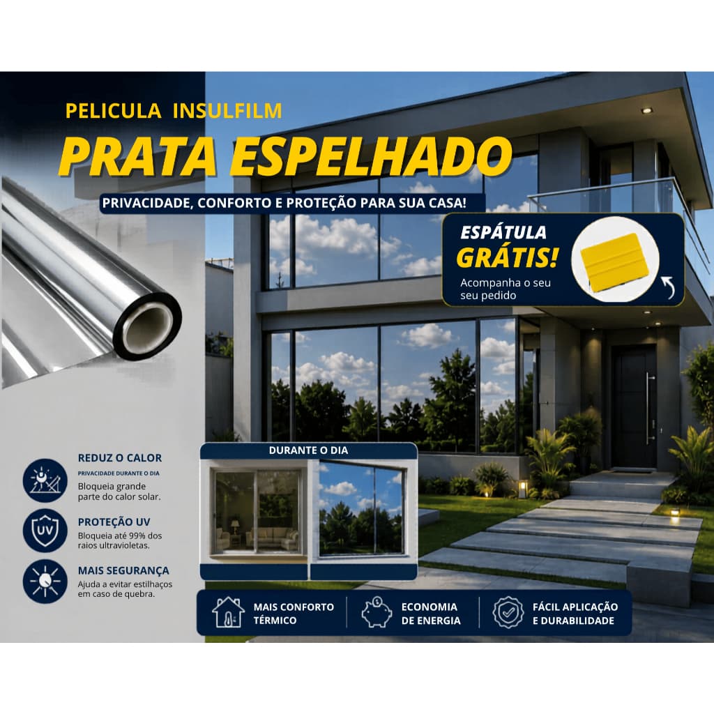 Película Insulfilm Prata Espelhada/Smoke G5,1M X 2M  Refletiva, Poliéster profissional