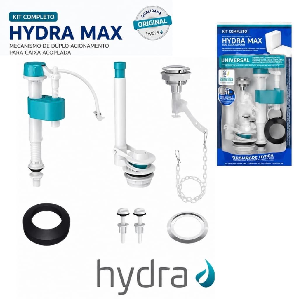 Kit Mecanismo Caixa Acoplada Universal Hydra Max Silencioso Kit Completo