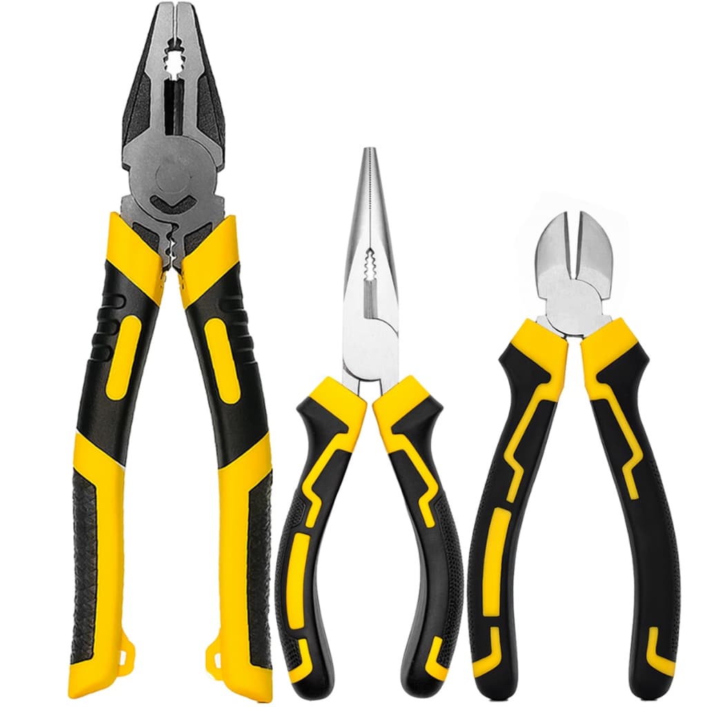 Kit Jogo 3 Alicates Universal Bico Meia Cana Corte Diagonal Emborrachado Aço Carbono