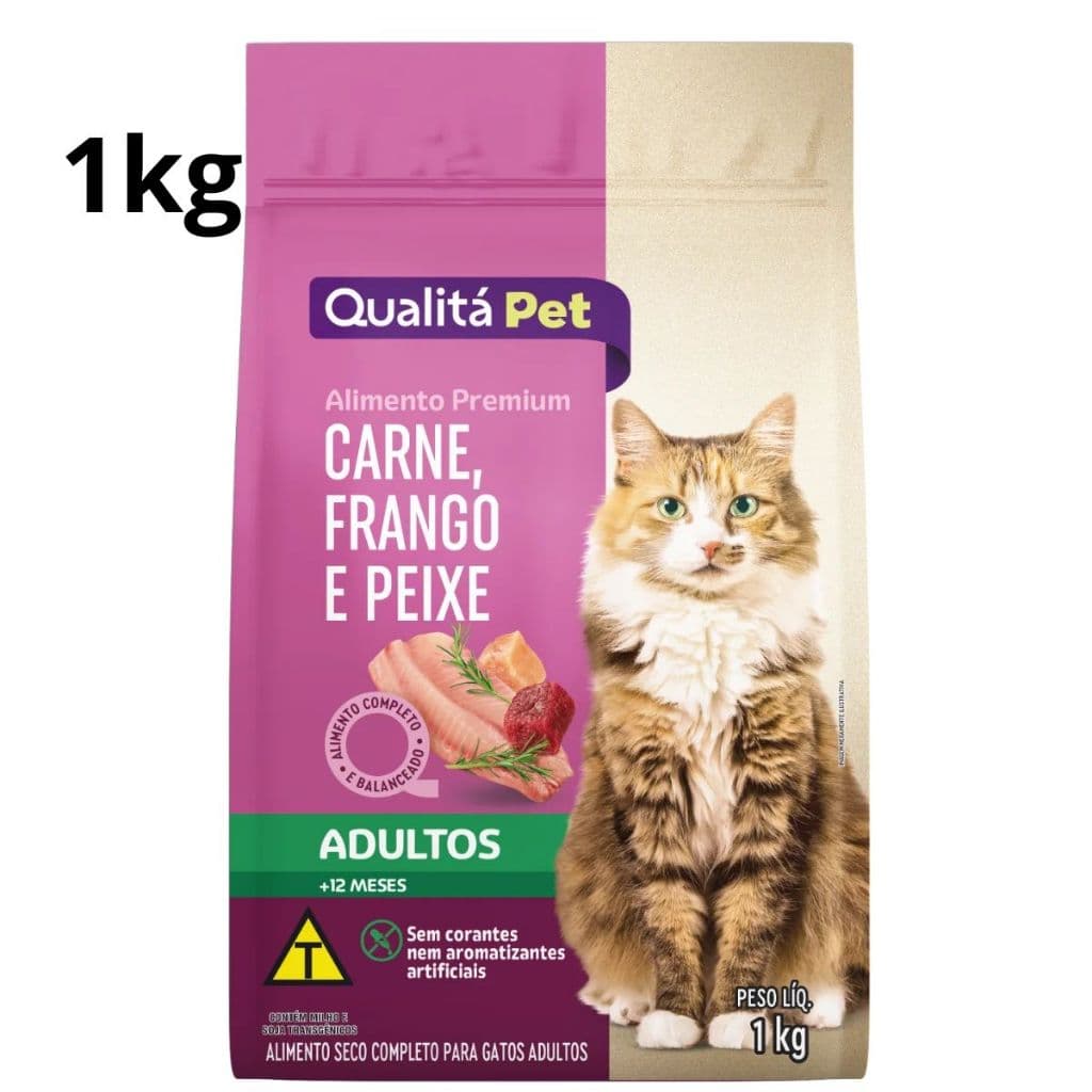 Ração para Gatos Adulto Sabor Carne, Frango e Peixe 1kg
