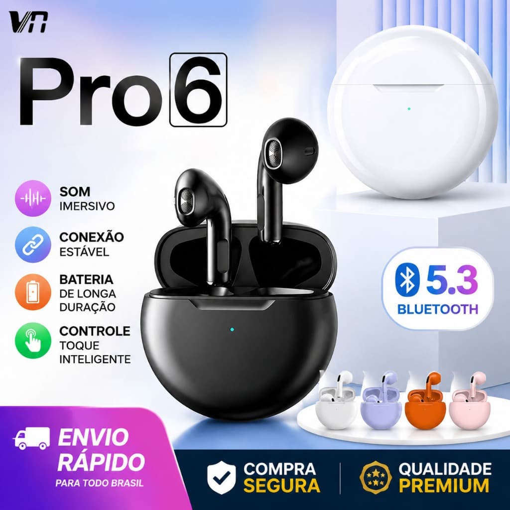 Fone de Ouvido Bluetooth 5.3 TWS Premium Longa Duração iPhone Android D23