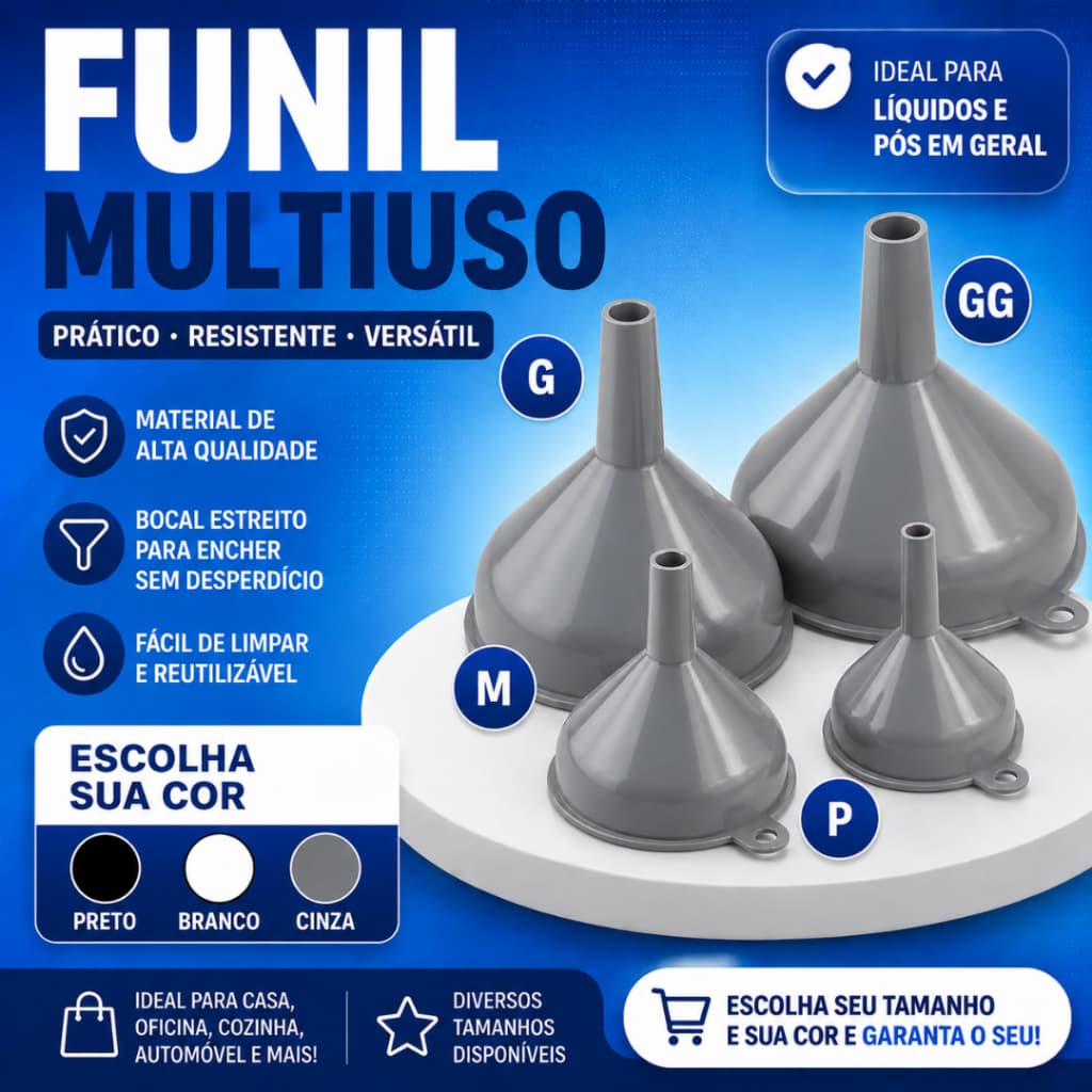 Funis de Plástico (P,M,G e GG) Escolha sua Cor Cozinha, Oficina, Bares  e Mais!